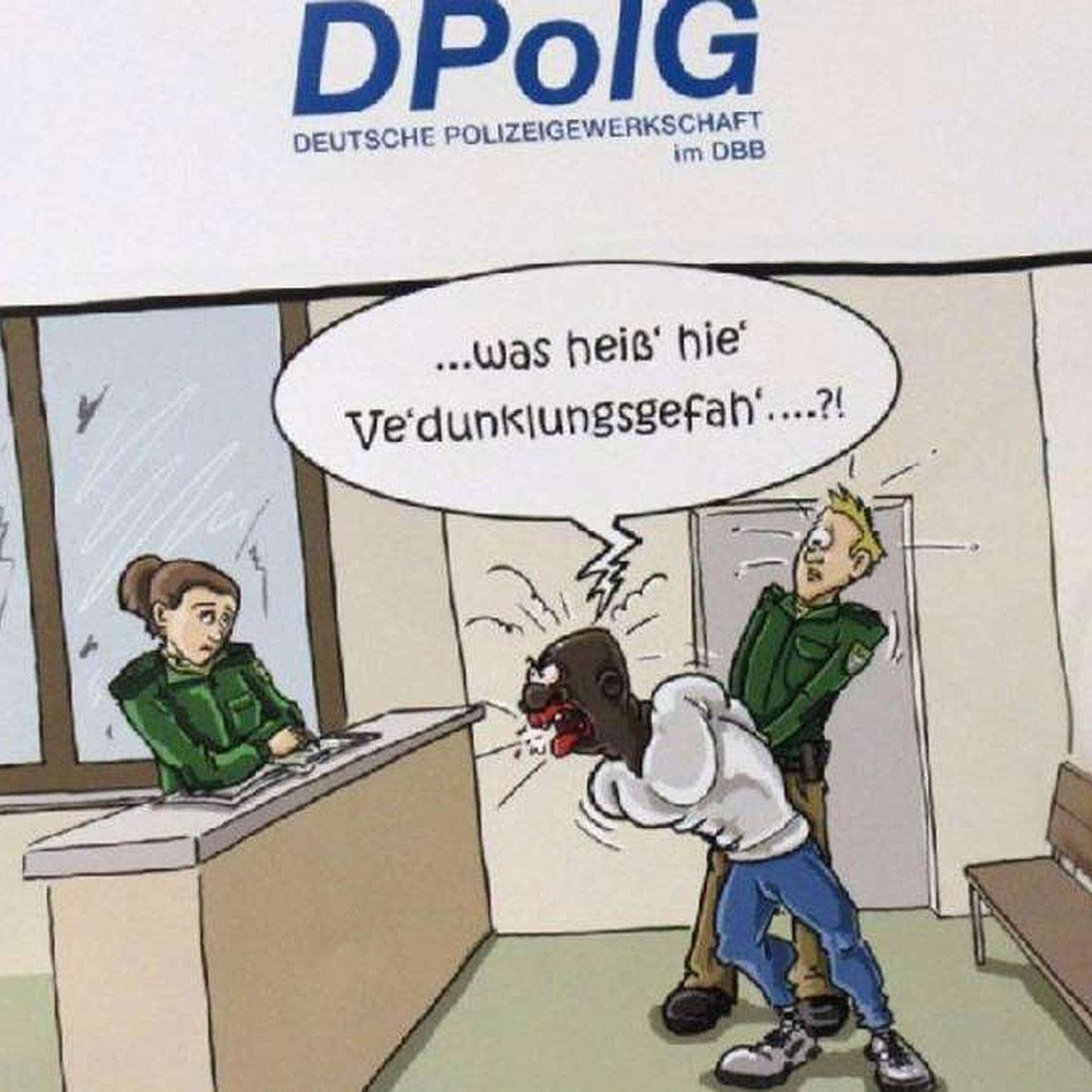 marteimer's tweet photo. Warum schicken sich Polizisten ihre rassistischen Witze eigentlich in konspirativen Chatgruppen statt einfach den offiziellen Kalender der Deutschen Polizeigewerkschaft zu kaufen? https://t.co/9jB75QKwVm