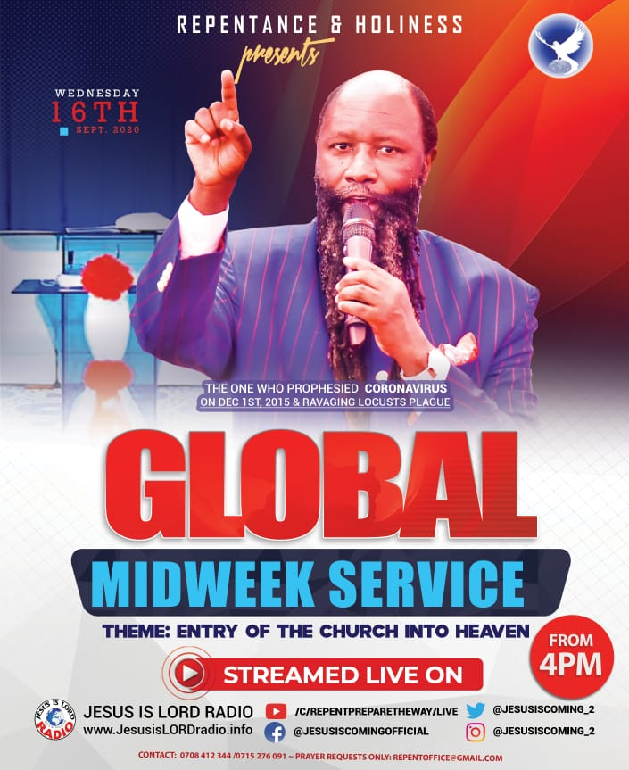 JeloriDouglas's tweet photo. #MidweekGlobalService
With all gratitude, I welcome you today Wednesday 16th September 2020 for the Global service by the Two Mega Prophets of God.
THEME: ENTRY OF THE CHURCH INTO HEAVEN
๐
#JesusIsComing_2 #JesusIsLord_R
Retweet & invite many https://t.co/g9BV7dTJn6