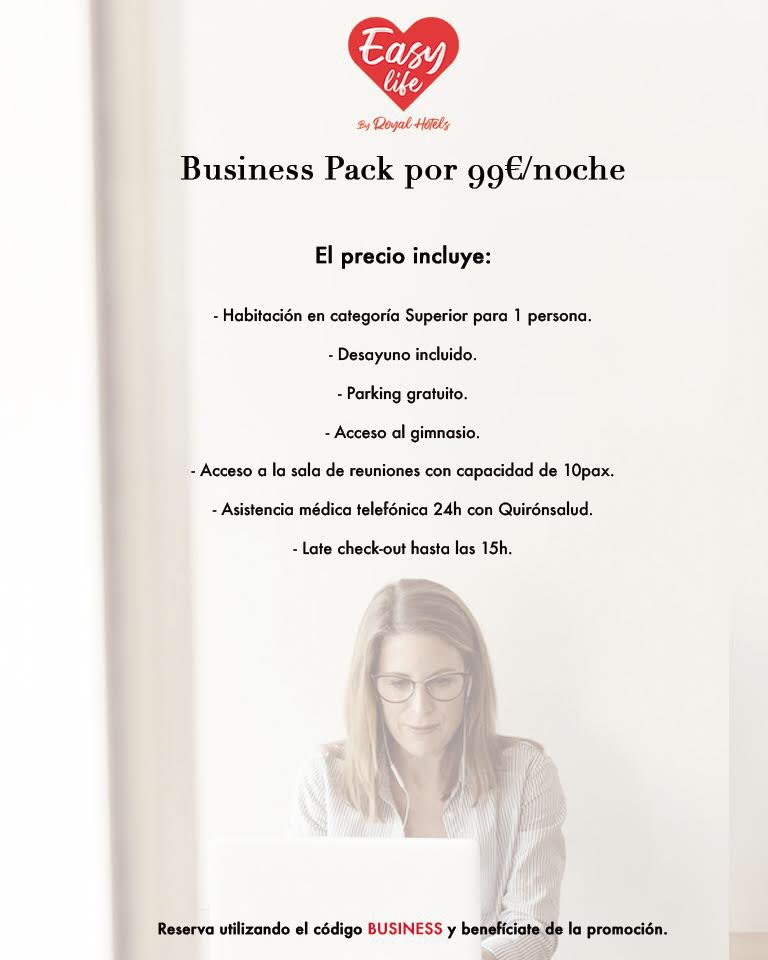 Somos tu casa y tu oficina cuando estás fuera por trabajo. Descubre nuestro pack y benefíciate de la promoción utilizando el código BUSINESS. #easylifebyroyalhotels #royalhotelsbcn #barcelona #igers #hotel #business