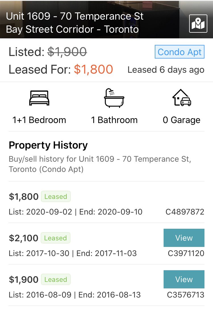 The Latest in Toronto RentsThis condo was rented for $100 below the 2016 price.Rents being rolled back to 2015 nominal prices here, which means this condo has had negative real rent growth over the last 6-8 yrs.Not enough supply they said. #cdnecon