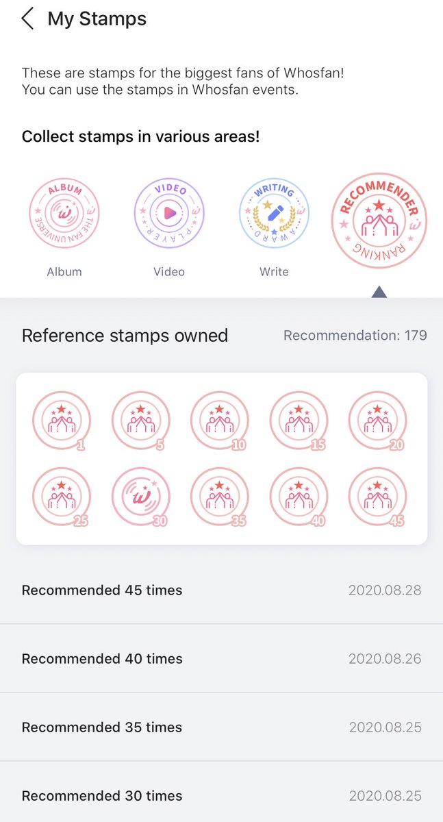 you gain 500 credits each time you gain a ‘stamp’, you gain stamps if people join with your code, if you watch a certain amount of videos, write a certain amount of posts or authenticate the albums you bought