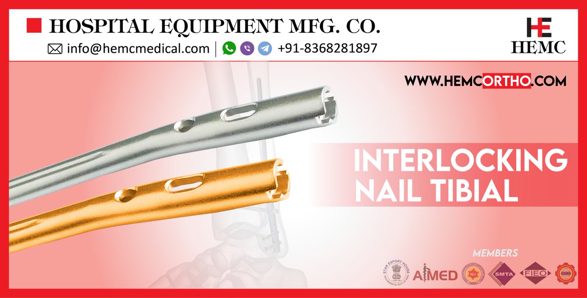 HemcOrtho's tweet image. We are actively engaged in manufacturing and exporting a huge range of  high quality #InterlockingNails such as #InterlockingNailTibia, #InterlockingNailFemur, #ProximalFemurNail to our worldwide customers.
hemcortho.com/product-catego…
#HEMCIndia  #HEMCOrtho #HEMCIndia