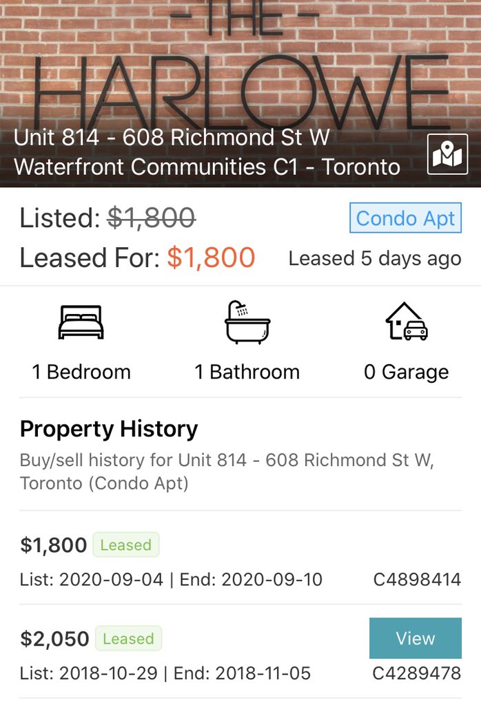 The Latest in Toronto RentsIt’s “The Harlowe” Being leased for $350 (17%) below the 2018 leased price.You can’t lose if you don’t sell he said. #cdnecon