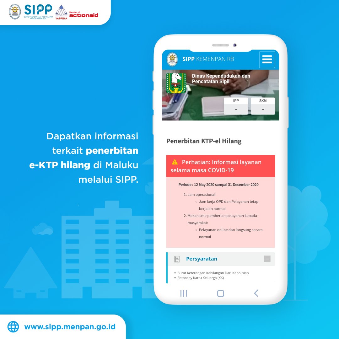 sipp_menpan's tweet photo. Selamat malam, #SahabatSIPP!

Pelayanan penerbitan kembali e-KTP yang hilang hadir di Kota Ambon. Pelayanan ini hadir untuk memudahkan masyarakat Ambon yang kehilangan Kartu Tanda Penduduk Elektronik. https://t.co/0Gv4jhZw5u