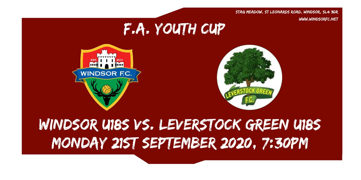 windsorfc's tweet photo. TICKETS | Tickets are now on sale for @WindsorFCU18s @FA #YouthCup match.

📆 - 21/09/20
⏰ - 7:30pm
🆚 - @levgreenfc 
📍 - SL4 3DR

Tickets are available from https://t.co/qFdFM2eDC8

Entry is strictly by ticket only.  Test and trace info will be collected via the @evePASSapp https://t.co/fTGUkE4VuD