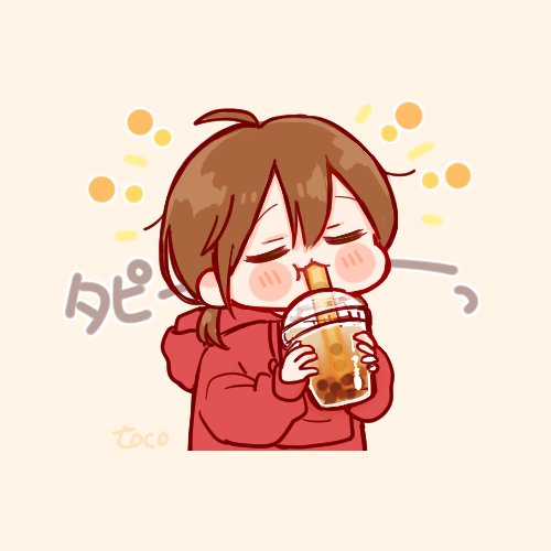 bubble tea 1girl brown hair solo red hoodie closed eyes hood  illustration images