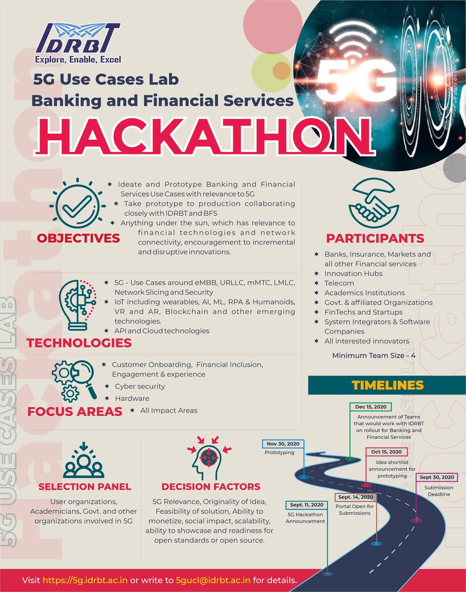 Showcase your ideas at the 5G Hackathon. Details at 5g.idrbt.ac.in