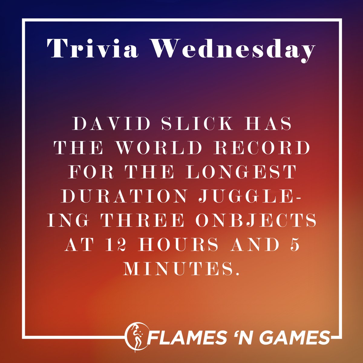 Flames_N_Games's tweet photo. On the 22nd of July 2009 David Slick achieved his record at North Richland Hills Public Library, Texas, USA. During his attempt he listened to his MP3 player and he'd even occasionally sit but mostly he stood. 
How long can you do?  What’s your record? https://t.co/2Fnuz7krNe