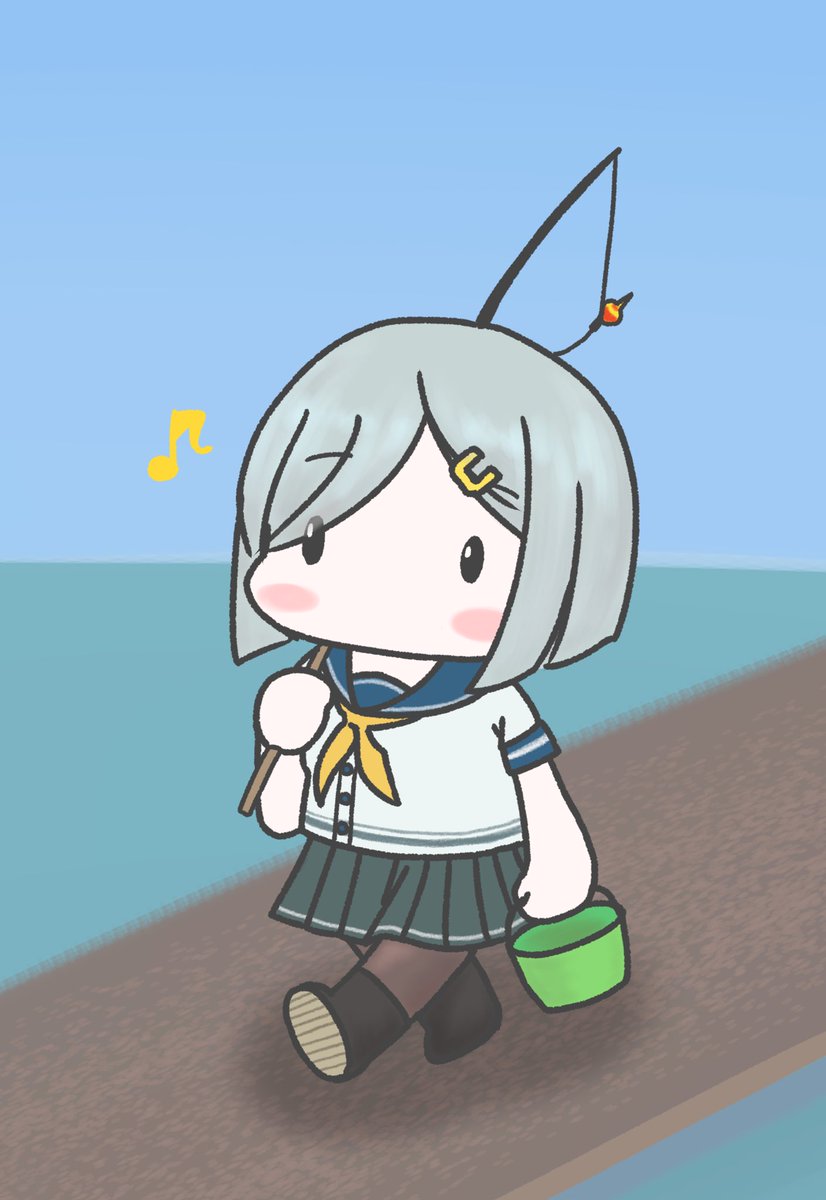 hamakaze (kancolle) 1girl solo skirt school uniform hairclip pleated skirt hair ornament  illustration images