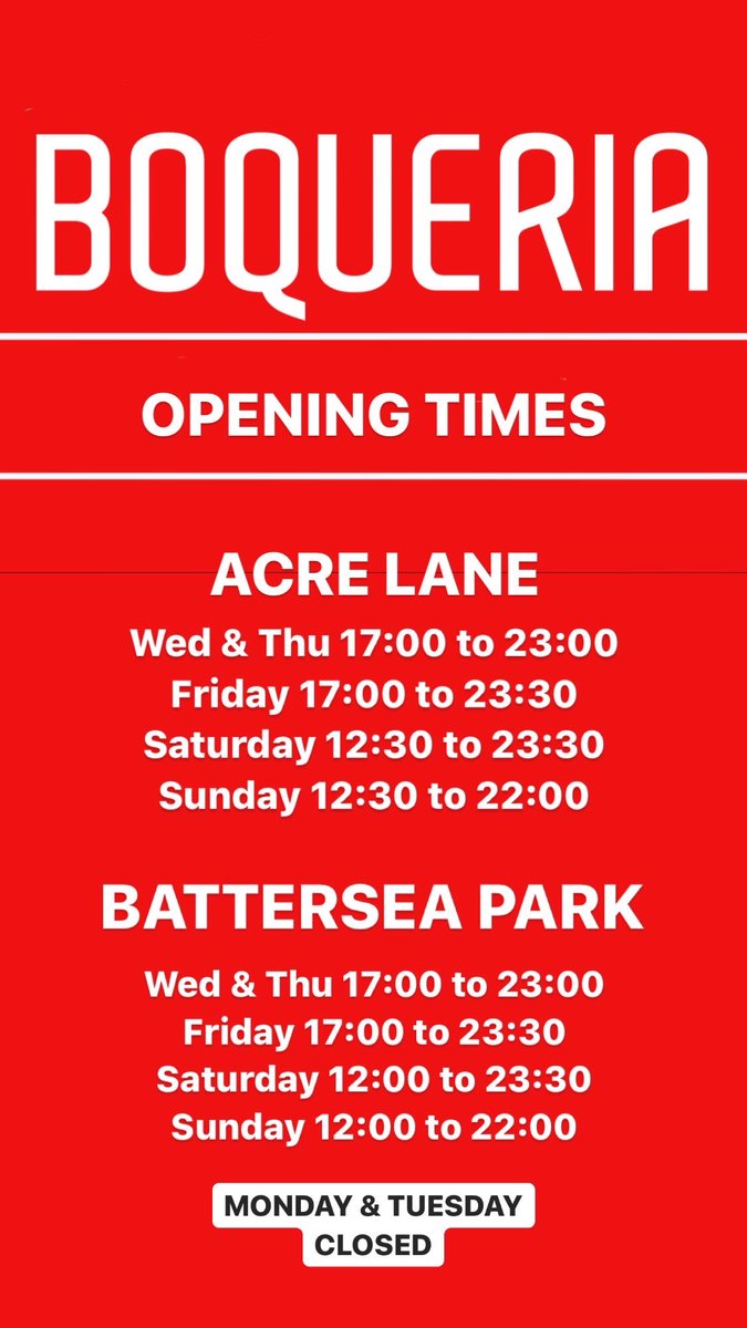 BoqueriaTapas's tweet photo. OPENING TIMES https://t.co/mOexdMgnvP