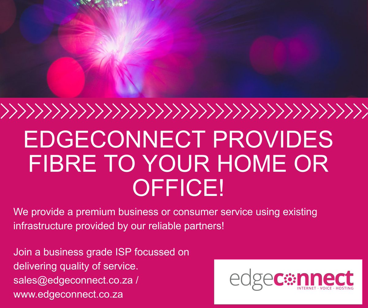 EdgeConnectSA's tweet image. EDGECONNECT work with selected ICASA registered last mile
providers to bring fibre to your home or office. 
Contact us for more information sales@edgeconnect.co.za    

#Fibre #Connectivity #Durban