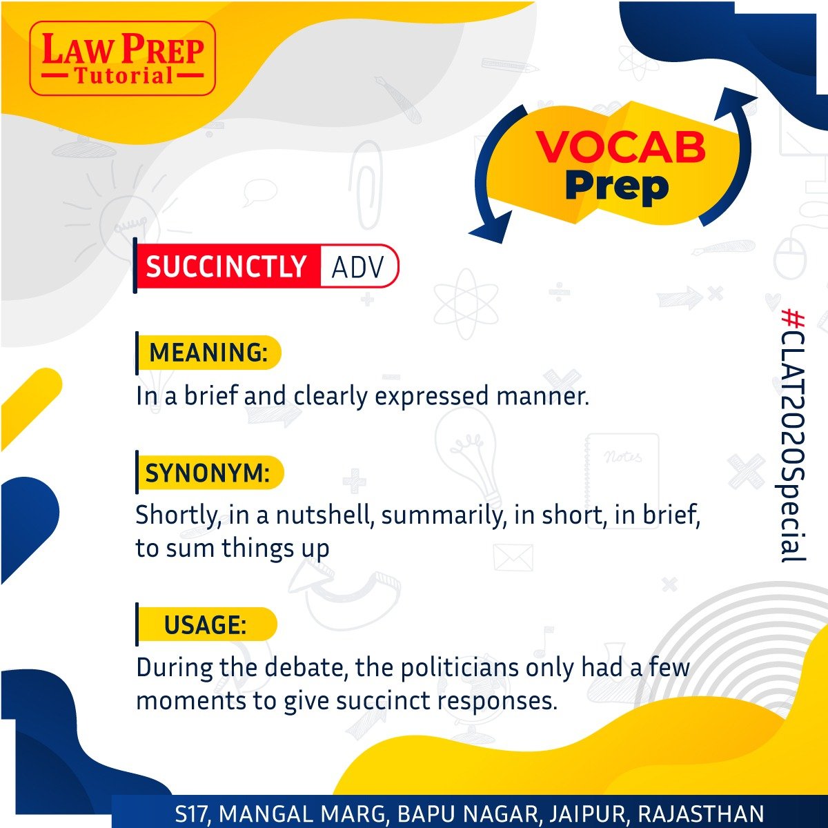LegaledgeJpr's tweet photo. Vocab Prep with Law Prep Jaipur.
#LawPrep #LawPrepJaipur #EnglishGrammar #English #CLAT2020 #CLATQuestions https://t.co/bStGYnTBPI