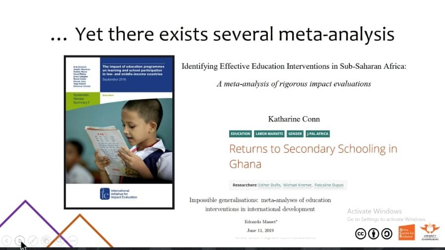 Africa_evidence's tweet photo. .@okwen shares how in some cases, "the evidence [for education in middle Africa] is actually there - the challenge is how to get this evidence to be used". #EnhancingEvidenceCapacities #Evidence2020Online https://t.co/ezsoqY11L5