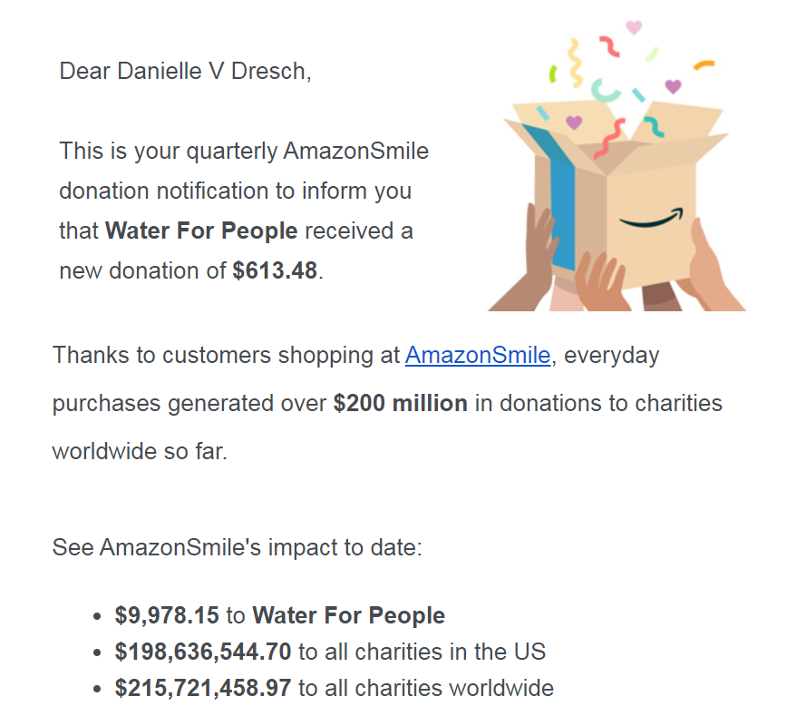 I don't feel so bad about my #quarantineactivity of #onlineshopping when I use #amazonsmile.  Every bit helps! Sign up to support <a href="/waterforpeople/">Water For People</a> with your Amazon shopping today!