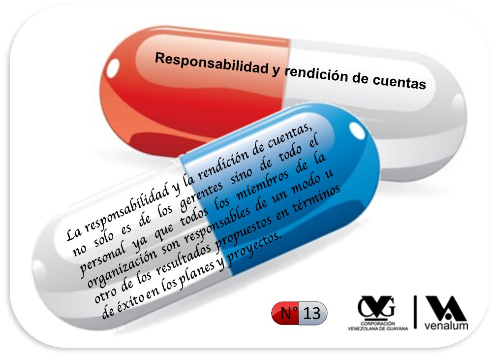GerenciaTic's tweet photo. #PíldorasGerenciales: Pílodra 13: El espíritu de la rendición de cuentas se fortalece mediante el desarrollo y actualización de las normas y procedimientos y atendiendo más la comunicación de los jefes y trabajadores.
@VENALUM_CVG https://t.co/C5Buc8BDev