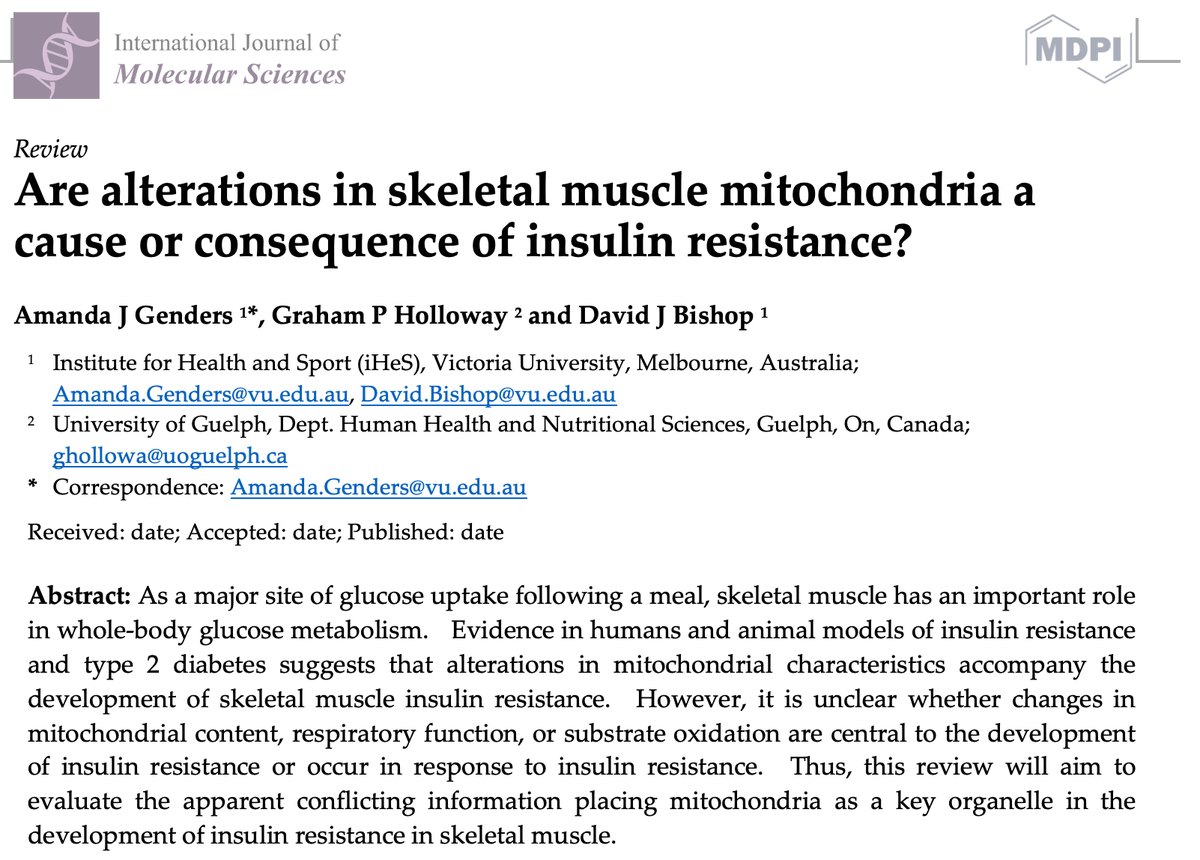 BlueSpotScience's tweet photo. Excited to have collaborated with my twitter-free colleagues Graham Hollway &amp; Amanda Genders on this review: "Are alterations in skeletal muscle mitochondria a cause or consequence of insulin resistance?", which has just been accepted. https://t.co/tjDNFbtwS1