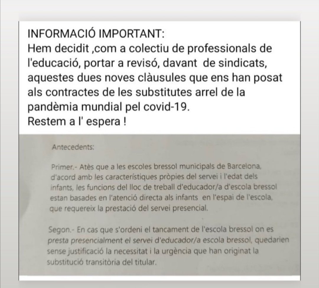 ATENCIÓ!! AIXÒ ÉS EL QUE FA L'AJUNTAMENT DE BARCELONA AMB EL COL·LECTIU DE SUBSTITES: PRECARITZAR ENCARA MÉS LA NOSTRA SITUACIÓ I MENYSPREAR LA NOSTRA FEINA I TOT SENSE COMUNICAR-HO A NINGÚ.