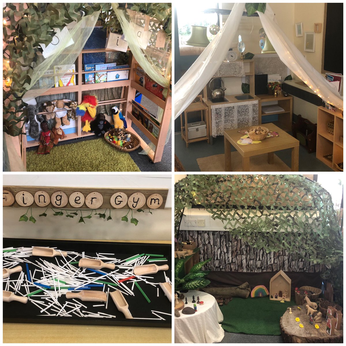 Inviting and stimulating learning spaces inside our pre school nursery #EYFS #earlyyears #homecorner #fingergym #smallworld #bookcorner @coastacademies