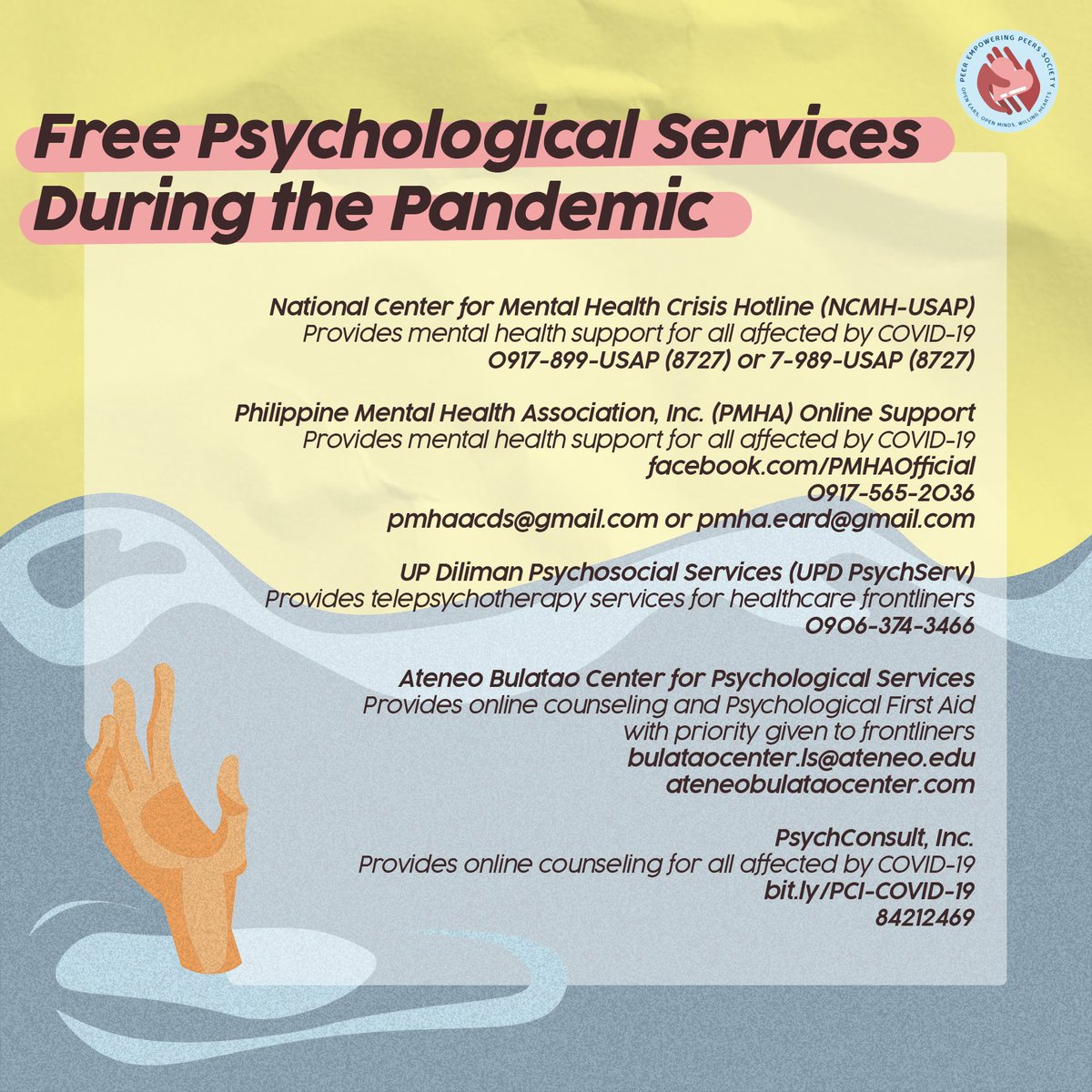 If you suspect anyone to exhibit any suicidal tendencies, please contact the following hotlines and psychological services for support & assistance.Suicide is preventable. Recognizing warning signs make a difference in saving a life. PLEASE DON'T IGNORE THESE RED FLAGS 