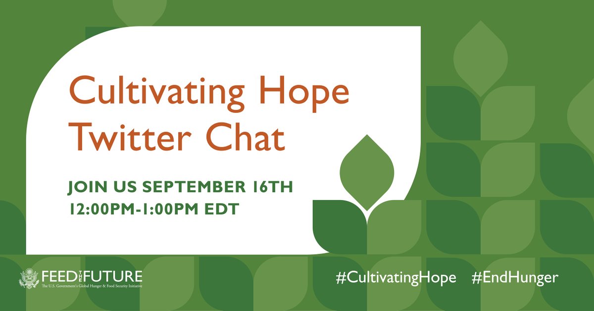 We look forward to joining the @FeedtheFuture Twitter chat later today! Hope to see you there @acdivoca @MarketShareIntl 
#CultivatingHope #EndHunger #FTFWeek