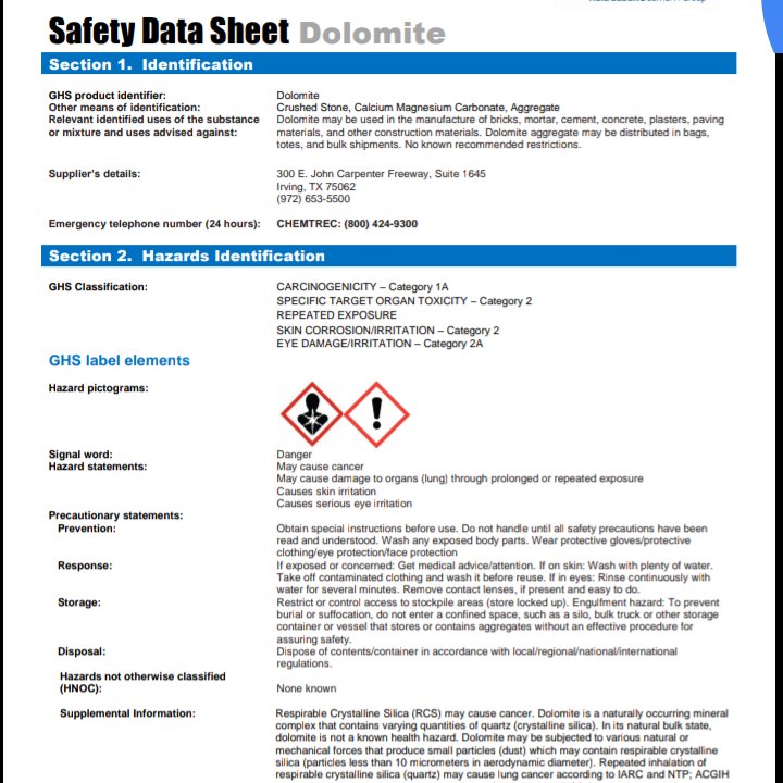 So, there, I made a fact check run with existing Material Safety Data Sheets. They prove Dolomite Sand to be irritant but treatable and potentially cancerous from human and animal testing.