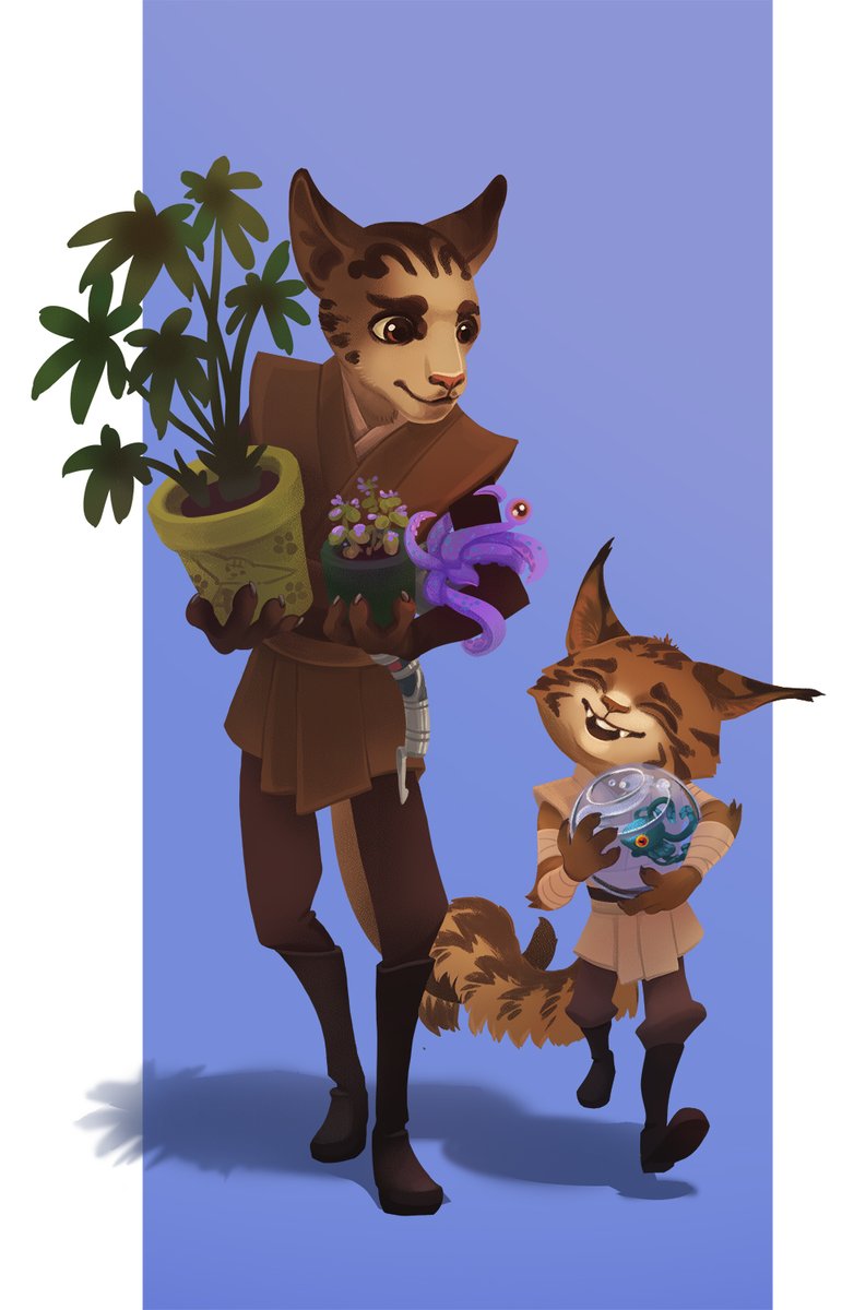 MilaGrieg's tweet photo. Newly knighted #Dooku and his padawan #Quikit transferring kit's belongs from initiates dorm to master-padawan quarters.
#StarWars #fanart #JadiCats https://t.co/leszvJcTSi