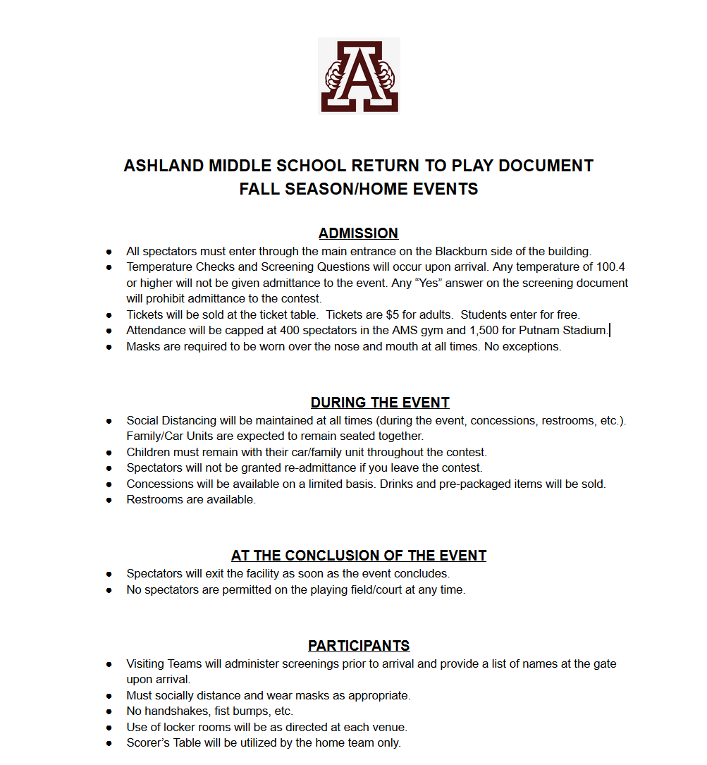 AMS Return to Play Document. Home girls' basketball games Thursday night.