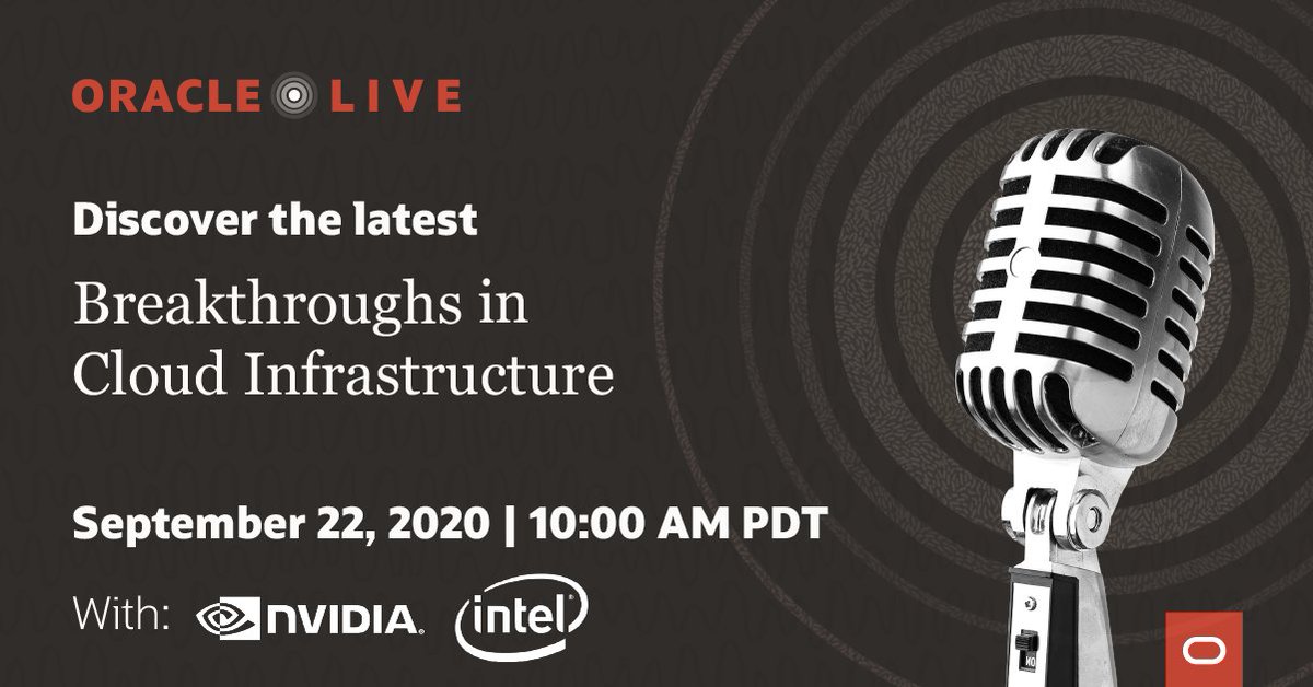 Oracle's tweet photo. True high-performance computing — in the #cloud? It's a reality! 

Join @ClayMagouyrk, @nvidia, and @intel to learn about our new #HPC breakthroughs. Register now! https://t.co/fscMqAwhrD #OracleLive https://t.co/wA1EY6RXTV