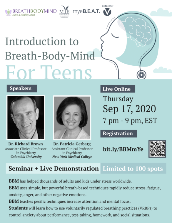 Join Breath-Body-Mind this Thursday, Sept. 17th for a live seminar that teaches stress and anxiety techniques for teens. Registration required!  myebeat.com/2020/03/15/liv…