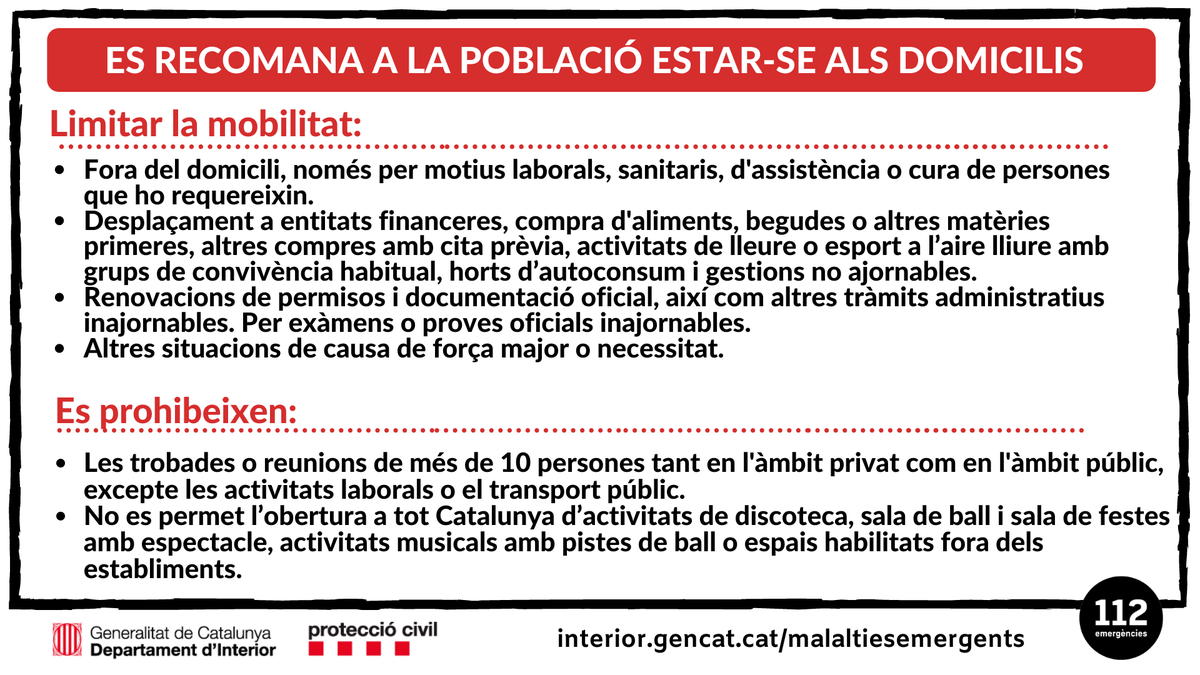 emergenciescat's tweet photo. 🔴 INFO SERVEI:

Mesures especials per la #Covid19:
➡ Girona i Salt
➡ Canovelles, Granollers i les Franqueses del Vallès 
➡ Àrea Metropolitana de Barcelona
➡ Reus
➡ la Noguera (excepte els municipis indicats) 👇

#ProteccioCivil #coronavirus https://t.co/Edi8NenxrS