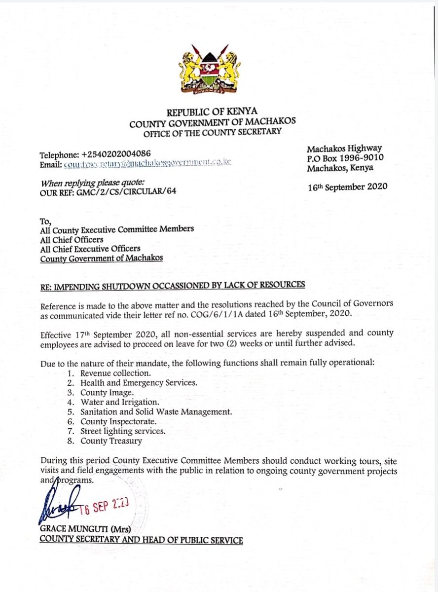 Twitter 上的 Dr. Alfred Mutua："However, There Appears To Be No Political Will  To Fund County Operations. Devolution Is Threatened And If We Are Not  Careful, We Are Looking At Increased Poverty, Unemployment