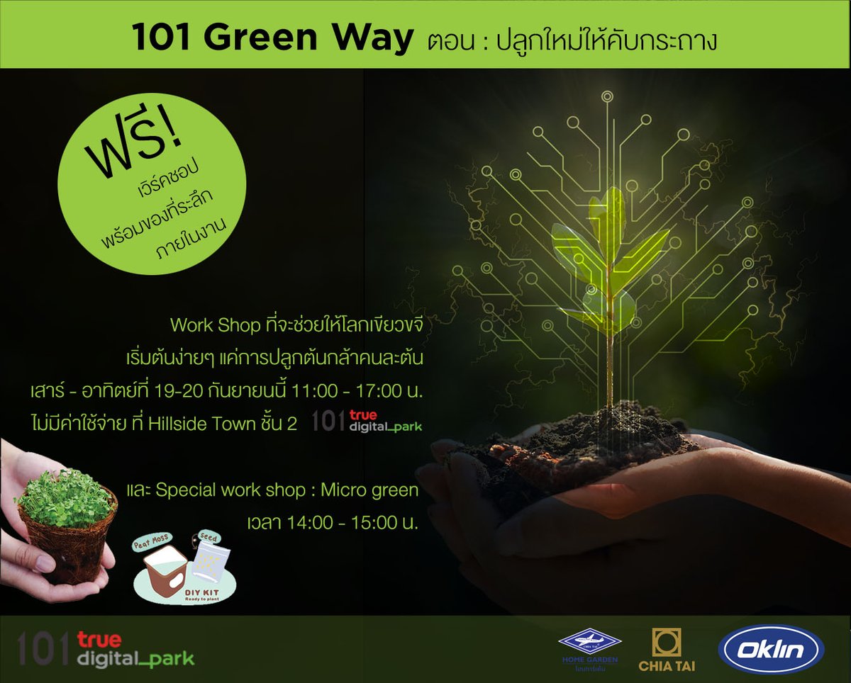 101TDPK's tweet photo. วันหยุด ส. - อา. ทั้งที หากิจกรรมดีๆทำกันเถอะ! 🤩 เชิญชวนคนรักต้นไม้มาปลูกต้นกล้าเพื่อเพิ่มอากาศดีๆให้กับโลกของเรา ง่ายๆ กับ Work shop "ปลูกใหม่ให้คับกระถาง" แล้วพบกันวันเสาร์ อาทิตย์ 19-20 ก.ย.นี้ 11.00 - 17.00 น. ชั้น 2 โซน Hillside Town ฟรี! ตลอดงาน ต้องมาละแมะ! #101Greenway https://t.co/9oUvfaZoKS