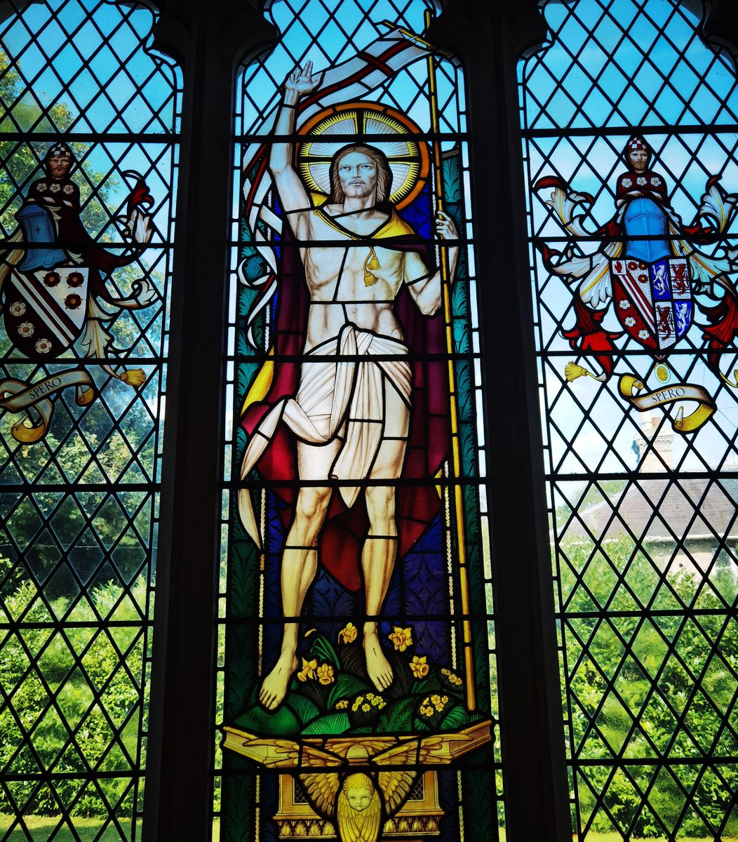 At Brettenham the name of the village was painted out on the benefaction boards during the WWII panic about invasion, and had never been replaced. There's a good Christopher Webb Resurrection window.