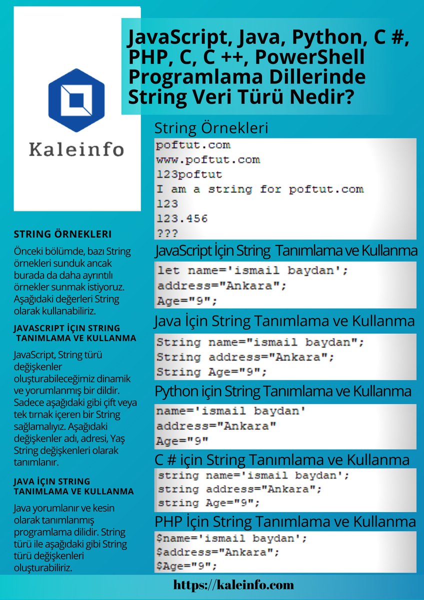 KaleInfoSec's tweet photo. JavaScript, Java, Python, C #, PHP, C, C ++, PowerShell Programlama Dillerinde String Veri Türü Nedir?
https://t.co/RM0MOSbmnh
#Bash #Blog #C #C# #C++ #Git #Go #Html #Java #Javascript #Nodejs #Php #Powershell #Programming #Python #R #Visual #Basic #XML https://t.co/cp6quOw4TK