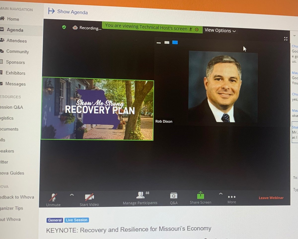 Mocities's tweet photo. Happy to welcome this morning's keynote @DixonRob to speak about recovery and resilience for Missouri's Economy! @MoEcoDevo #mml20 https://t.co/rsKRFso0Lb