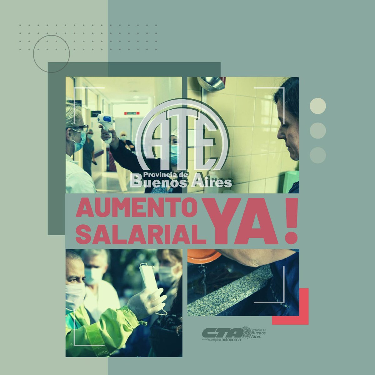 ATEBuenosAires's tweet photo. 👉Desde ATE provincia de Buenos Aires pedimos se convoque a la paritaria salarial que otorgue un aumento para todas y todos los estatales activos y jubilados.
👉Aumento urgente en el salario familiar
👉Recategorizaciones
👉Nueva carrera administrativa y convenio colectivo https://t.co/AaEoiAGZzj