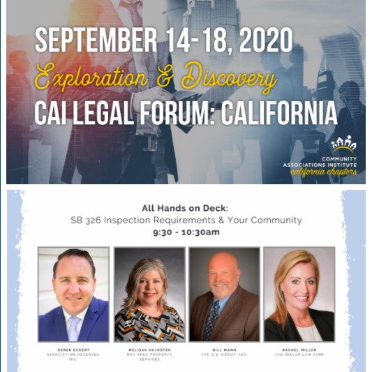 MillerLawFirm's tweet photo. Start today with Senior Partner Rachel Miller at 9:30am at the @CAIsocial Statewide Virtual Legal Forum!
All Hands on Deck! A Comprehensive Review of Senate Bill 326 and how it Affects Your Community
https://t.co/WedDIh7qee #CAI #TMLF #ConstructionDefects @CAIBayCen https://t.co/K690wVmKq1