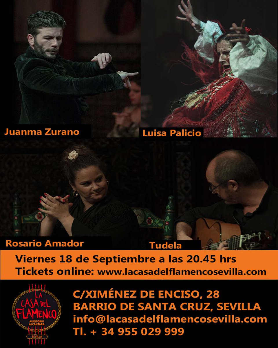 Este viernes 18 a las 20.45 h., no te pierdas este cartel de lujo. #flamenco <a href="/jmtudela69/">José Manuel Tudela </a>  <a href="/PalicioFlamenco/">Luisa Palicio</a>.

#flamenco #duende #sevilla #turismosevilla #visitsevilla #arte #alegrias #guajiras