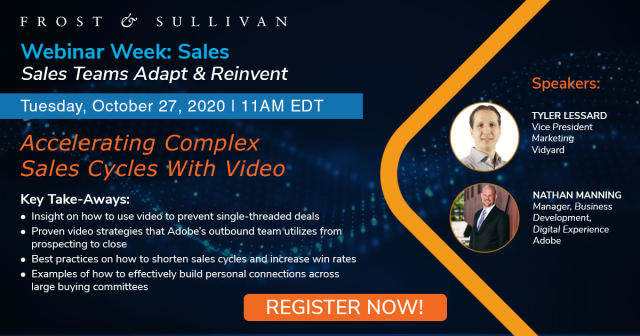 STAR #Webinar: Oct. 27 - Join Tyler Lessard, <a href="/vidyard/">Vidyard</a>, and Nathan Manning, <a href="/adobe/">Adobe</a>, as they discuss how #salesteams can achieve success in accelerating today’s complex buying cycles through the strategic use of #video throughout the funnel. bit.ly/3koSwEs