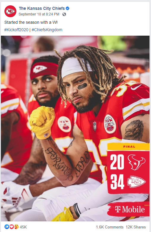 Brands didn’t need to just activate at a league level to see value:•  @TMobile was the entitlement sponsor for the  @Chiefs season opener•  @MGMResortsIntl &  @Raiders found a way to hit home for their new fanbase by having a jersey draped outside one of their casinos.(5/7)