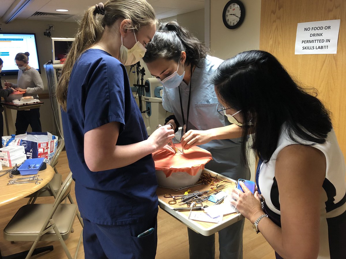 PittSurgery's tweet image. Intern skills session! Laparotomy opening and closure on abdominal models created at low cost with reclaimed OR supplies and less than $100 of supplies by @forsythe_raquel 
#Simulation #surgicaleducation #sugicalskills
