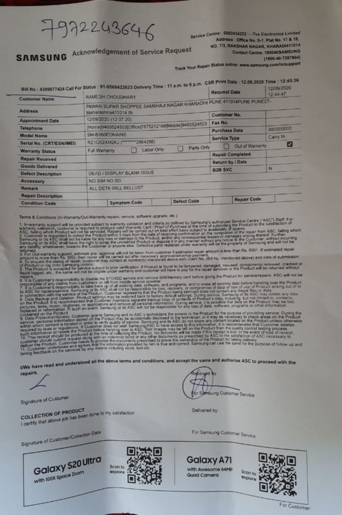 rameshkaranwa's tweet photo. @CEOofSamsung sir have sm B360E keypad mobile it's mb isn't properly working. So I went many sm sc but not solution I trouble last two years my mobile 9460524503 latest complaint receipt attach.  Please consider my problem &amp;solution https://t.co/uTSZvpw9GT