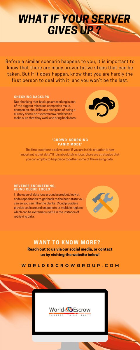 WorldEscrow's tweet photo. 🤯What if your server gives up ? 😟💻 Tips &amp; Tricks to prevent unnecessary loss!

Find out more below! 👇

Still got questions ? Want to know more about data &amp; software - escrow? ⚙️🔎

📩Reach out to us ! https://t.co/s8twsMXqAm

#server #data #software #escrow #tech #development https://t.co/BguhcJpPBe
