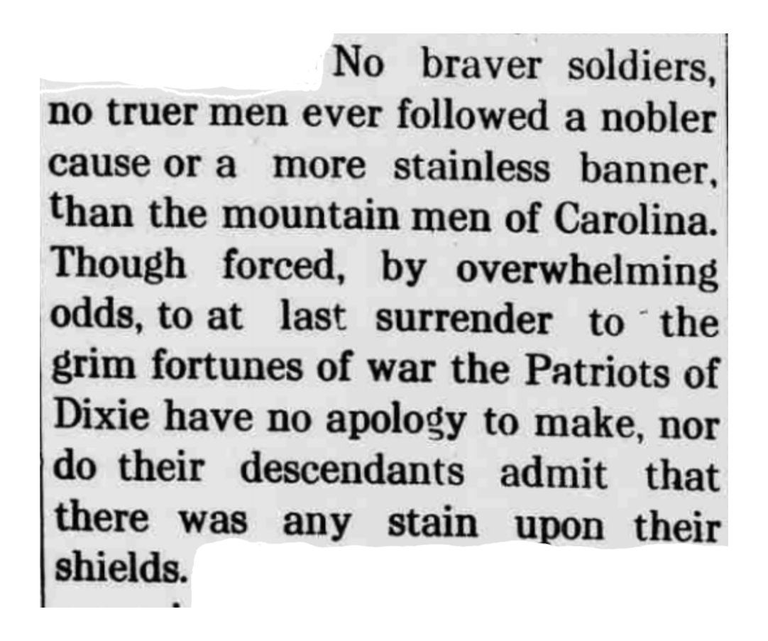 Leading up to the day the monument was erected, Sylva's local newspaper, the Jackson County Journal, published various articles praising the bravery of the Confederate soldier & drummed up excitement for the event. One article stated that Confederates had "no apologies to make."