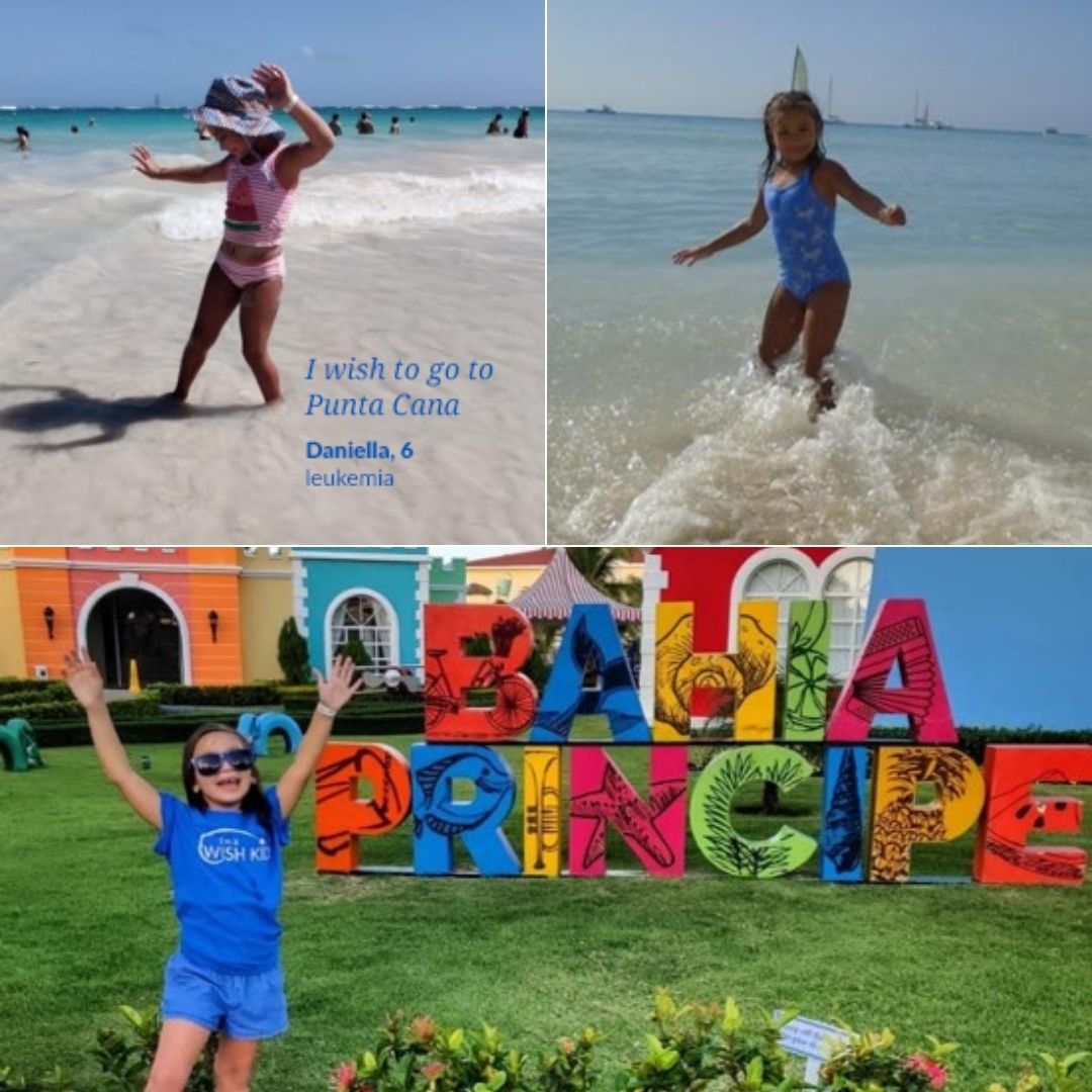 Wish kid Dani was diagnosed w/ leukemia when she was 3.5 yrs old &amp; underwent an intensive 2.5 yrs of chemotherapy. Her greatest wish was to swim in blue water. The family spent a week in Punta Cana, splashing in the water and building sand castles. #CCAM #wishwednesday