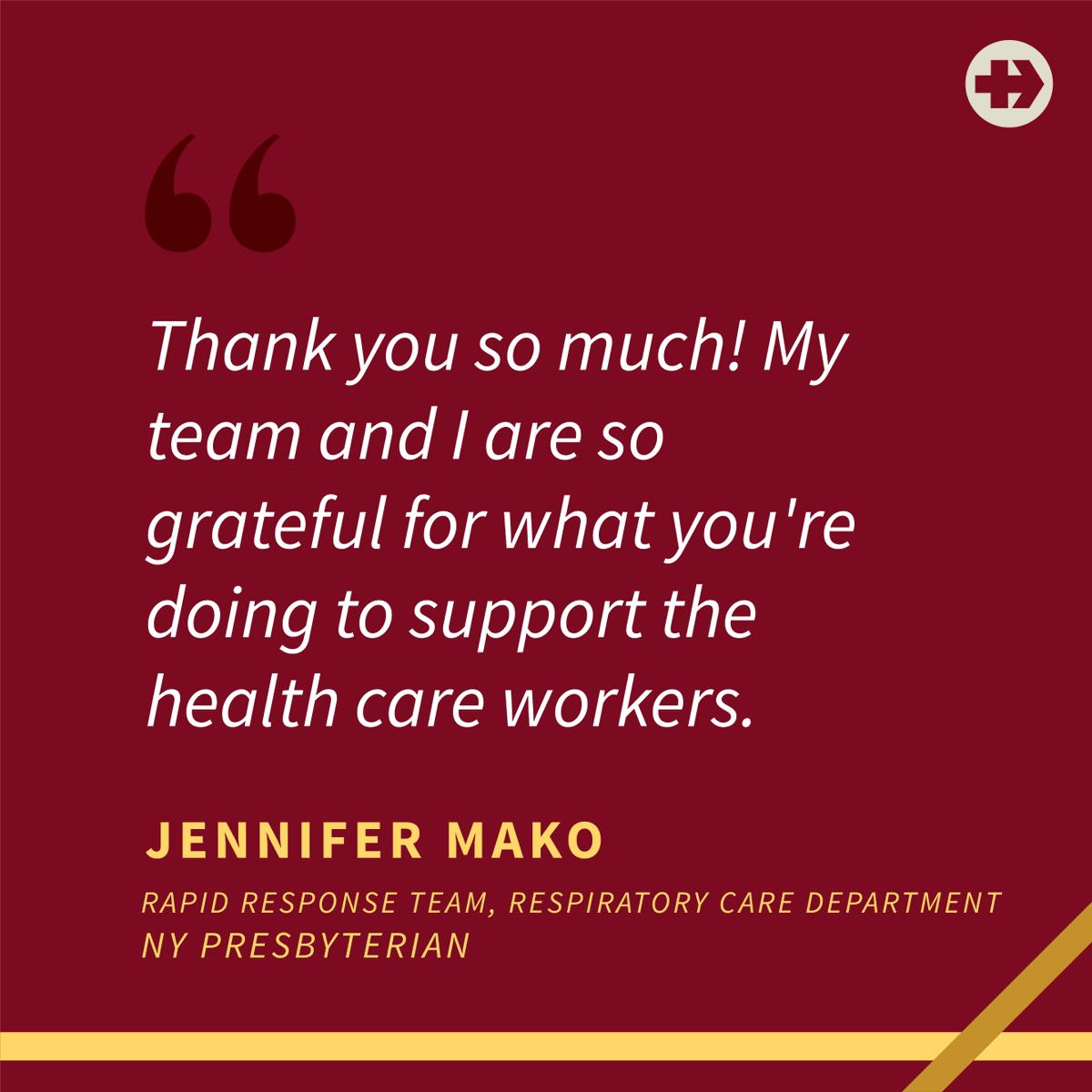 jcrmrg's tweet photo. We've met some incredible healthcare workers who stepped up during the pandemic, including Respiratory Therapist Jennifer Mako, who helped source PPE for her team at @nyphospital during the mass PPE shortages. Visit https://t.co/Ypre8z6Wfz to learn more. #jcrmrg #donateppe #nyp https://t.co/yLGNDkmq8N