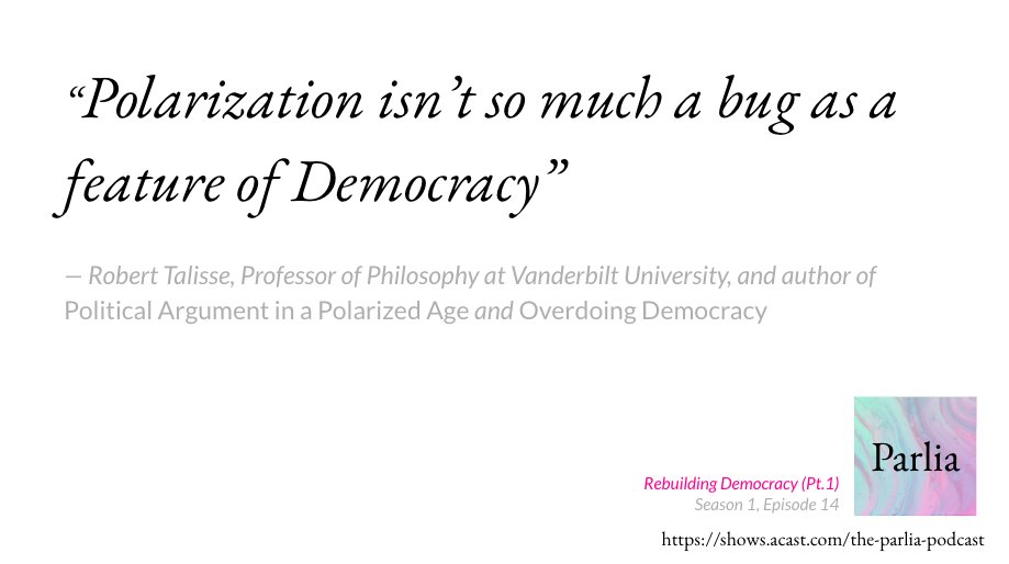 Come listen to  @RobertTalisse explain how we learn to love our political neighbour (and a lot more) in Rebuilding Democracy on the  #ParliaPodcast  @askParlia  https://www.parlia.com/article/rebuilding-democracy-equal-citizenship-talisse