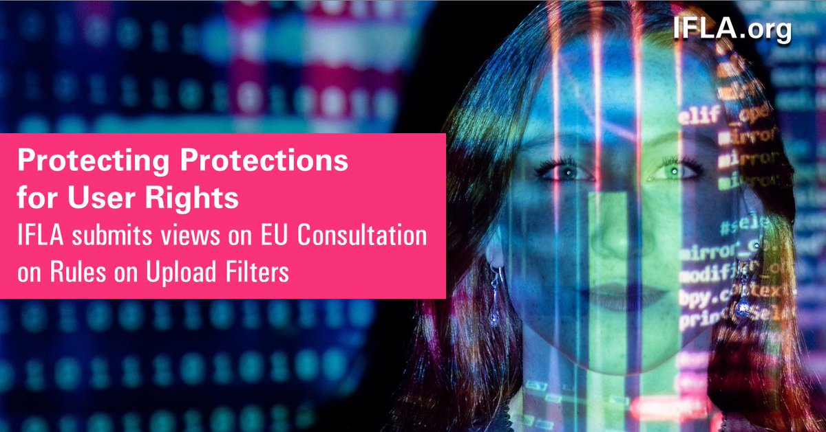 IFLA's tweet photo. Users' rights through exceptions and limitations to #copyright will depend on how #Article17 of the #EU #CopyrightDirective is implemented.
IFLA shares views on how to ensure fair, balanced legal frameworks at national levels: https://t.co/Ftul27xahX #Copyright4Libraries https://t.co/5rrHnorrsE