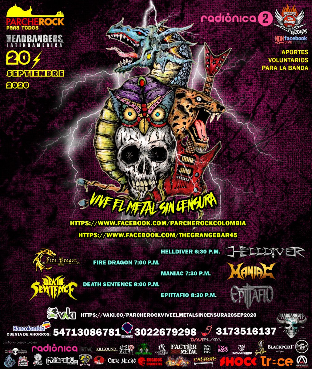 Nos vemos este 20 de septiembre en este gran evento #ViveelMetalSinCensura <a href="/TheGrangeBar/">The Grange</a> <a href="/ParcheRock/">ParcheRock</a> <a href="/thegrangebarbog/">TheGrangeRecords</a>