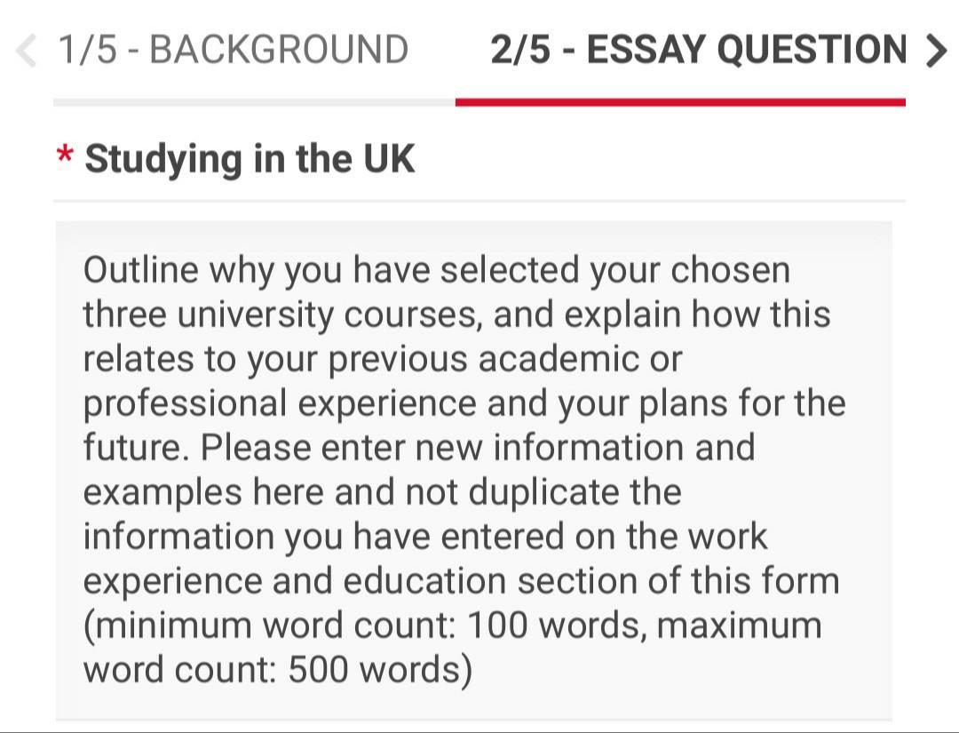 Parlons des essays qui sont des rédactions avec nombre min et max de mots mais je conseille toujours de faire au moins de 90% soit word limit à défaut du 100%.